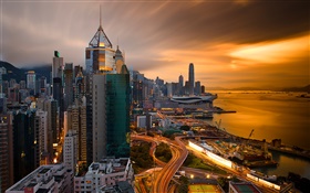 Hong Kong, la Chine, la nuit de la ville, port, ciel, bâtiments, nuit HD Fonds d'écran