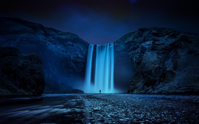 Islande, rochers, chute d'eau, nuit Fonds d'écran, image