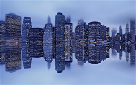 New York, Manhattan, Etats-Unis, les bâtiments, le brouillard, la réflexion HD Fonds d'écran