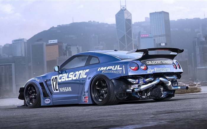Nissan GT-R voiture sport bleu Fonds d'écran, image