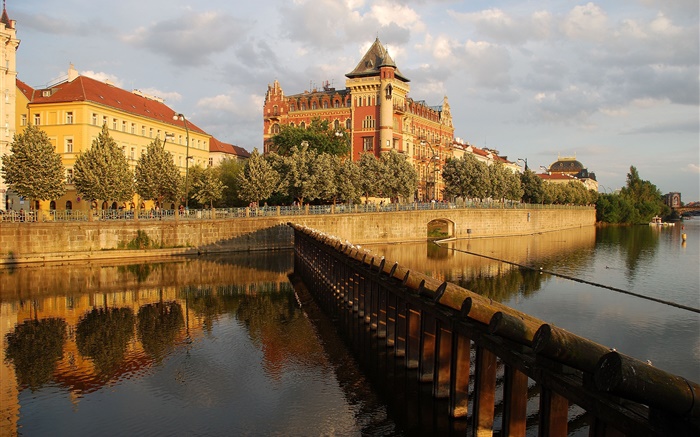 Prague, République tchèque, Palais, rivière, maison Fonds d'écran, image