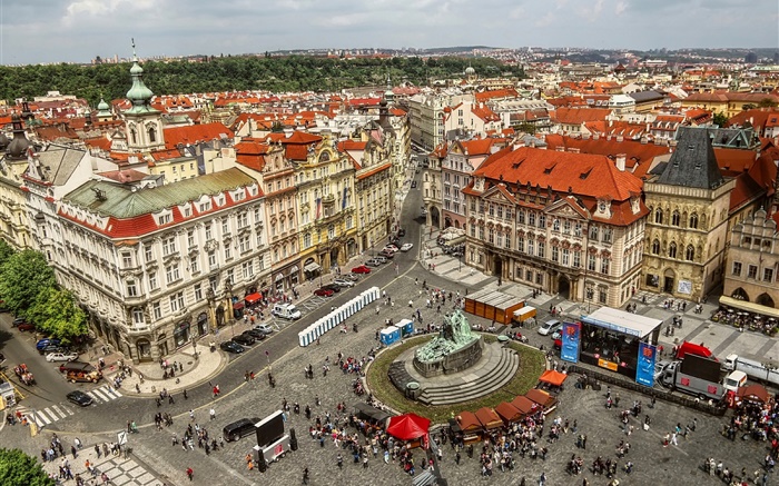 Prague, Place de la Vieille Ville, la ville, les maisons, la rue, les gens Fonds d'écran, image