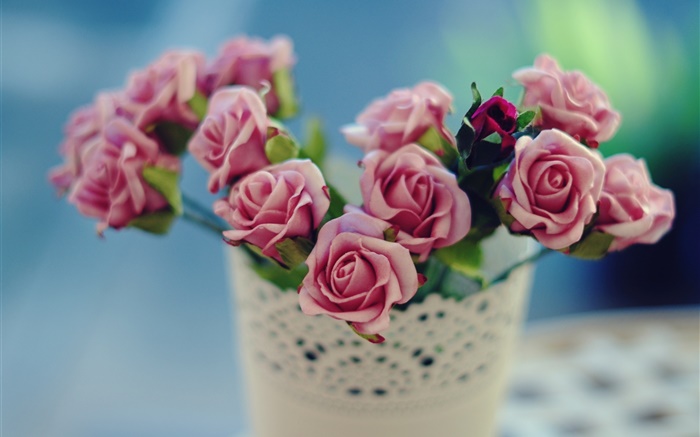Rose fleurs, rose, vase, flou fond Fonds d'écran, image