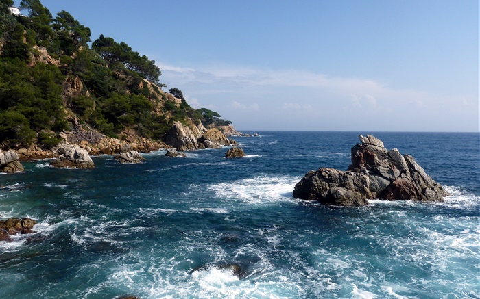 Espagne, mer, côte, roches, nature paysages Fonds d'écran, image