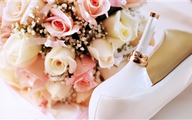 Les anneaux de mariage, rose de rose des fleurs, des talons HD Fonds d'écran