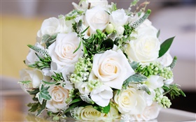 Roses blanches, fleurs bouquet, feuilles HD Fonds d'écran