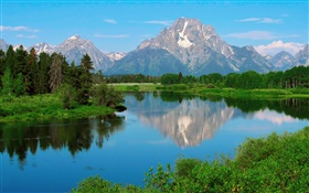 Wyoming, États-Unis, Grand Teton National Park, les montagnes, le lac, les arbres