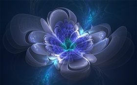 dessin 3D, fleur bleue, lueur, résumé