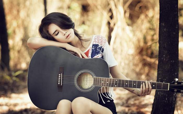 Asian girl guitare, musique, repos Fonds d'écran, image