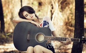Asian girl guitare, musique, repos HD Fonds d'écran