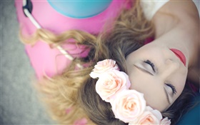 Fille sommeil, fleurs, roses, couronne HD Fonds d'écran