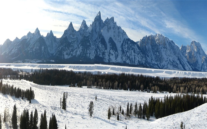 Parc national de Grand Teton, Wyoming, États-Unis, hiver, montagnes, neige épaisse Fonds d'écran, image