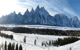 Parc national de Grand Teton, Wyoming, États-Unis, hiver, montagnes, neige épaisse HD Fonds d'écran