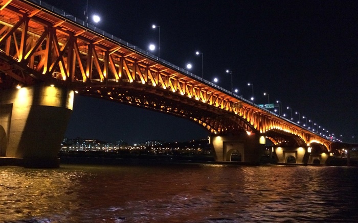 Han rivière, pont, éclairage, lumières, Séoul, Corée Fonds d'écran, image