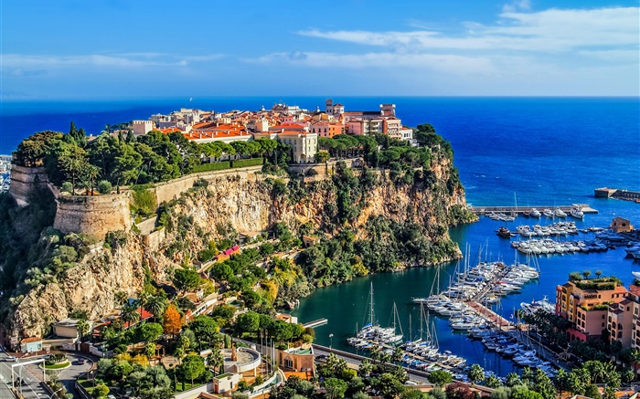 Monaco, Monte-Carlo, la ville, les rochers, la mer, sur la côte, des maisons, des bateaux Fonds d'écran, image