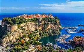 Monaco, Monte-Carlo, la ville, les rochers, la mer, sur la côte, des maisons, des bateaux HD Fonds d'écran