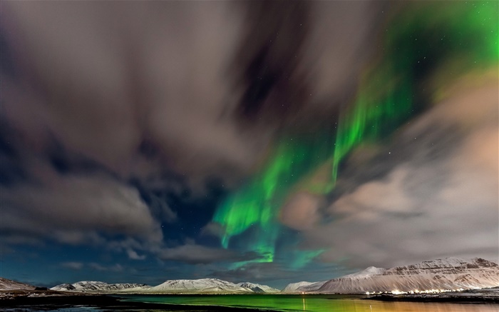 Norvège, aurores boréales, montagnes, ciel, étoiles, crépuscule Fonds d'écran, image