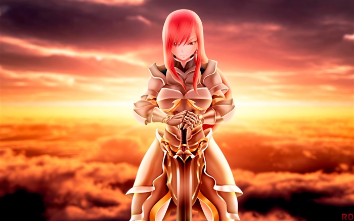 Red cheveux anime girl, épée Fairy Tail, Fonds d'écran, image