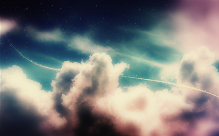 Ciel, les nuages, la ligne de lumière, les étoiles, le design créatif Fonds d'écran, image