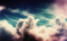 Ciel, les nuages, la ligne de lumière, les étoiles, le design créatif HD Fonds d'écran