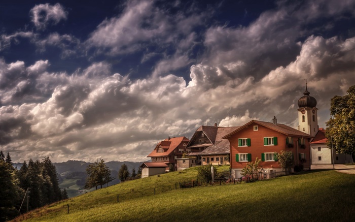 Suisse, Heiligkreuz, maison, pente, arbres, nuages Fonds d'écran, image