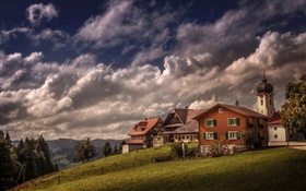 Suisse, Heiligkreuz, maison, pente, arbres, nuages