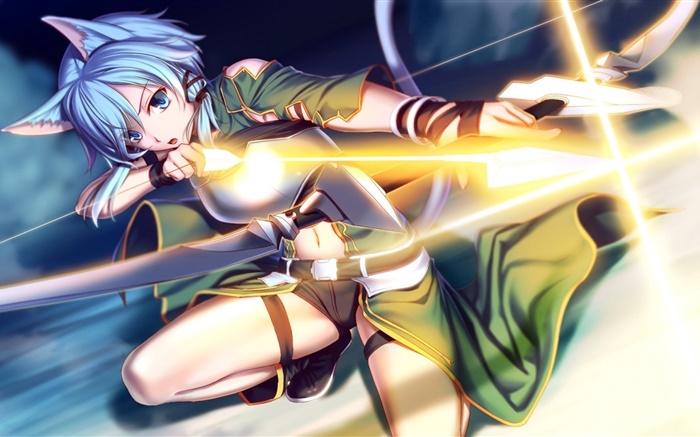 Épée d'art en ligne, anime bleu cheveux fille, arc, lumière Fonds d'écran, image