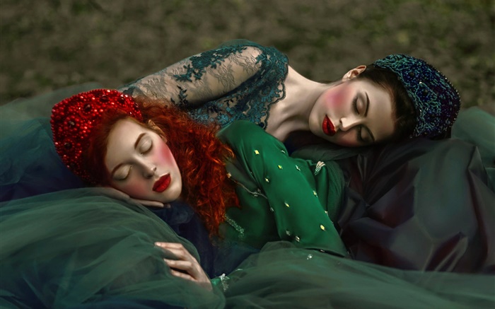 Deux filles dorment, style rétro Fonds d'écran, image