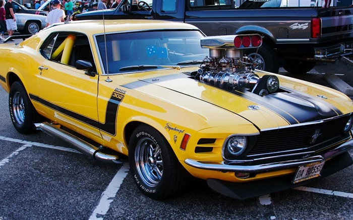 1970 Ford Mustang voiture de muscle, couleur jaune Fonds d'écran, image