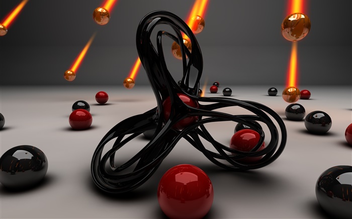 conception 3D, courbe, boules rouges et noirs, tombant Fonds d'écran, image