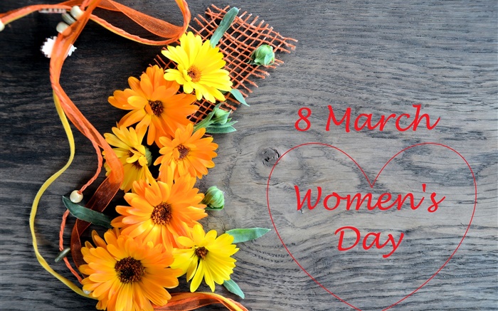 8 mars, Journée de la femme, des fleurs gerbera, coeurs d'amour Fonds d'écran, image