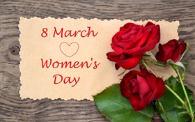 8 Mars Journée de la femme, rose rouge fleurs HD Fonds d'écran