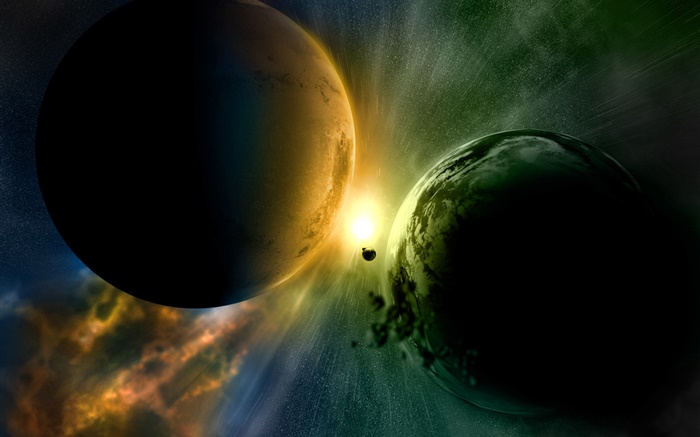Une collision imminente de deux planètes, la lumière Fonds d'écran, image