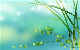 Bambou, vert, feuilles, printemps, vecteur images