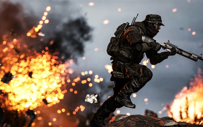 Battlefield 4, les soldats, le fusil, la course, le feu Fonds d'écran, image