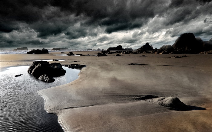 Beach, pierres, côte, mer, ciel nuageux Fonds d'écran, image