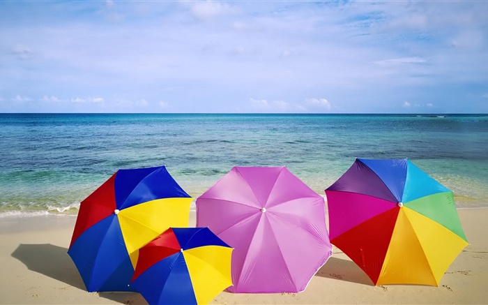 Beach, parapluies, coloré, été Fonds d'écran, image