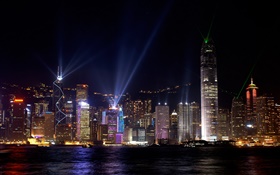 Belle Hong Kong, la nuit de la ville, les gratte-ciel, lumières, mer HD Fonds d'écran