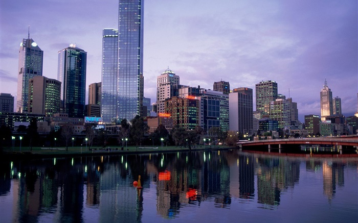 Belle ville, crépuscule, rivière, pont, bâtiments, Australie Fonds d'écran, image