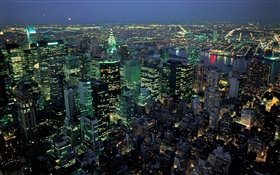 Belle ville de nuit, lumières, vue de dessus, New York, États-Unis
