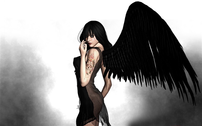ange noir, ailes, filles fantastiques Fonds d'écran, image