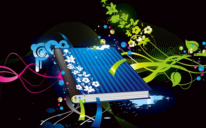 Couverture bleue livre, fleurs vertes, conception de vecteur Fonds d'écran, image