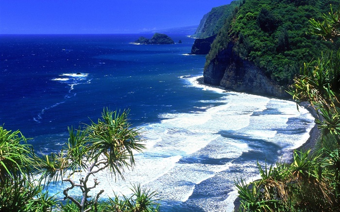 Bleu mer, côte, montagnes, Hawaii, États-Unis Fonds d'écran, image