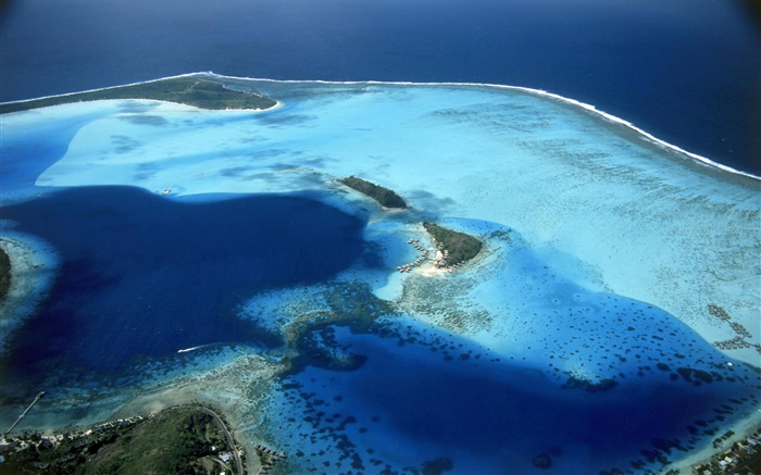 Bora Bora, Polynésie française, station balnéaire, plage, mer, vue de dessus Fonds d'écran, image