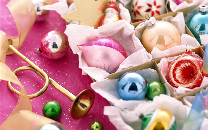 décoration de Noël, boules, ruban Fonds d'écran, image