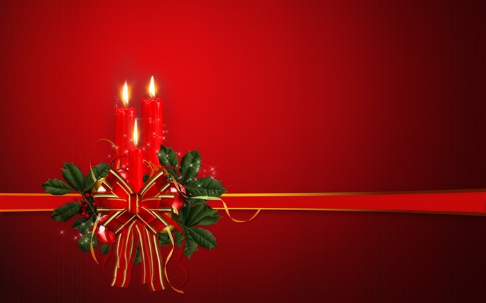 le thème de Noël, ruban, bougies, fond rouge Fonds d'écran, image