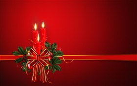 le thème de Noël, ruban, bougies, fond rouge