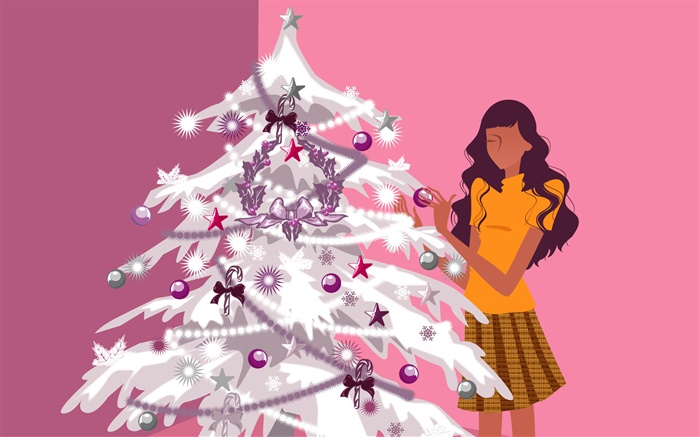 arbre de Noël et fille, conception de vecteur Fonds d'écran, image
