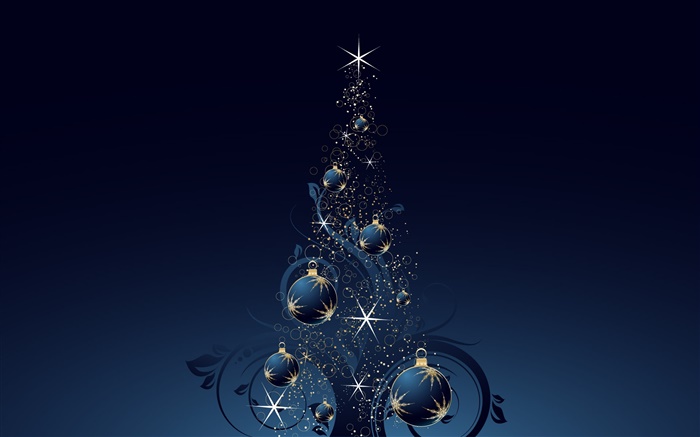arbre de Noël, boules, étoiles, le style bleu foncé, vecteur Fonds d'écran, image