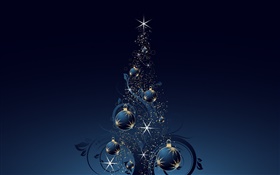 arbre de Noël, boules, étoiles, le style bleu foncé, vecteur HD Fonds d'écran